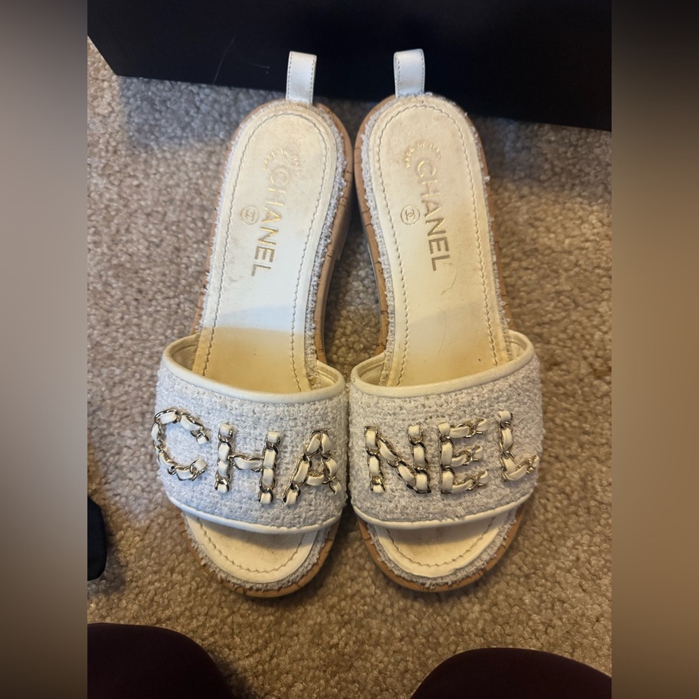 🤍✨ AUTHENTIC chanel tweed and cork sandals ✨🤍